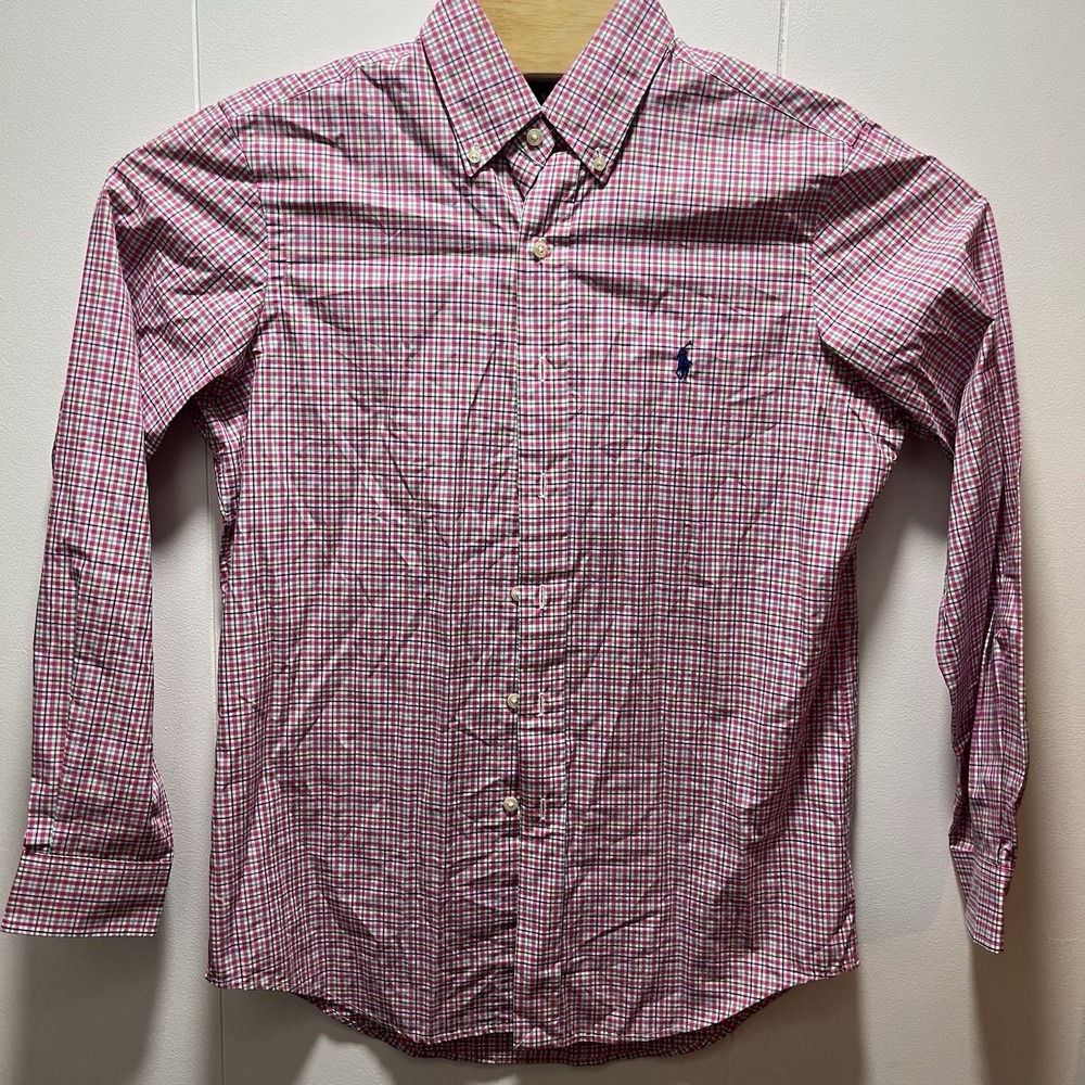 Ralph Lauren Shirt‎ Mens Size Small Gingham Check Plaid Colorful Pink